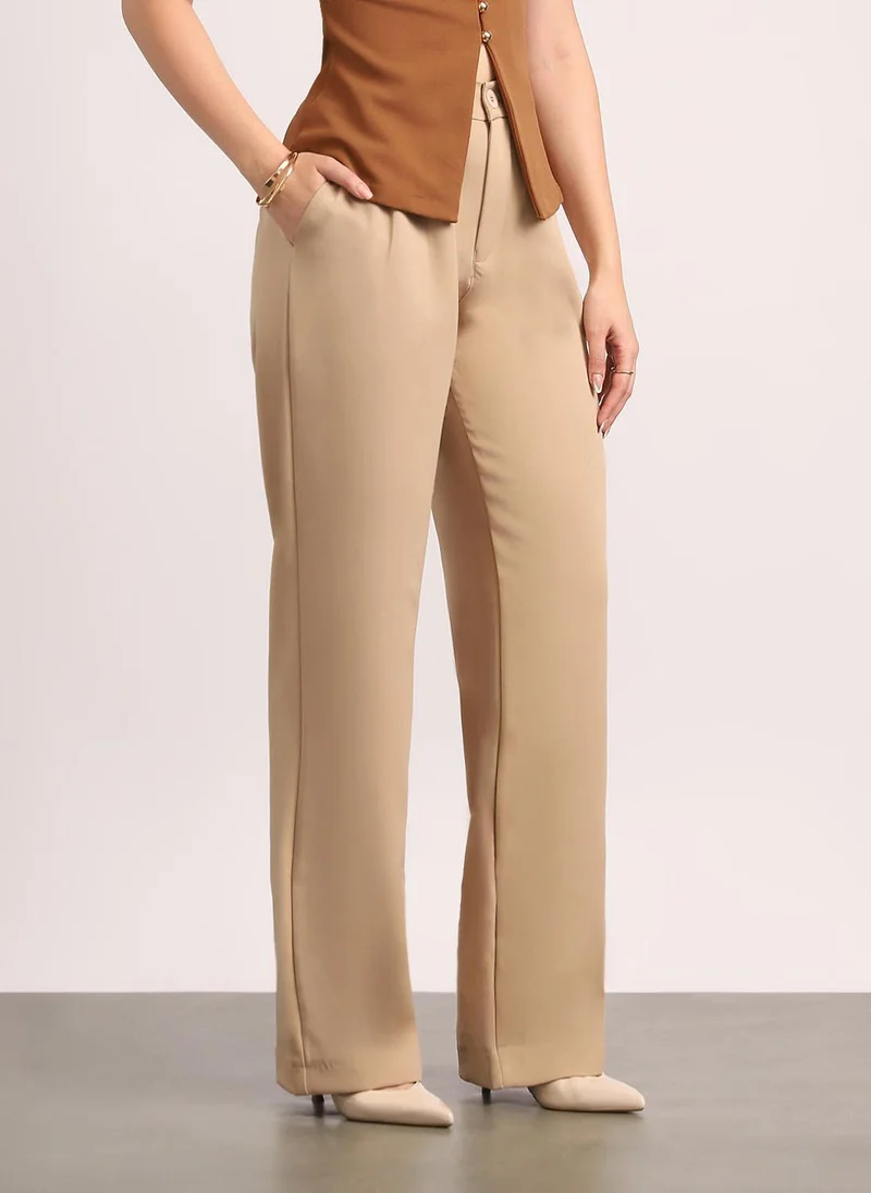 Urbano Fashion  Urbano Fashion Women's Beige Loose Baggy Fit Solid Korean Pants Stretchable for Women | Best Price UAE